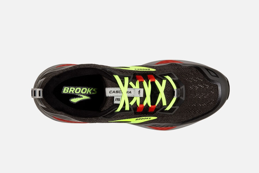 Brooks Cascadia 15 Trail Running Shoes - Mens - Black/Green - KR9062845